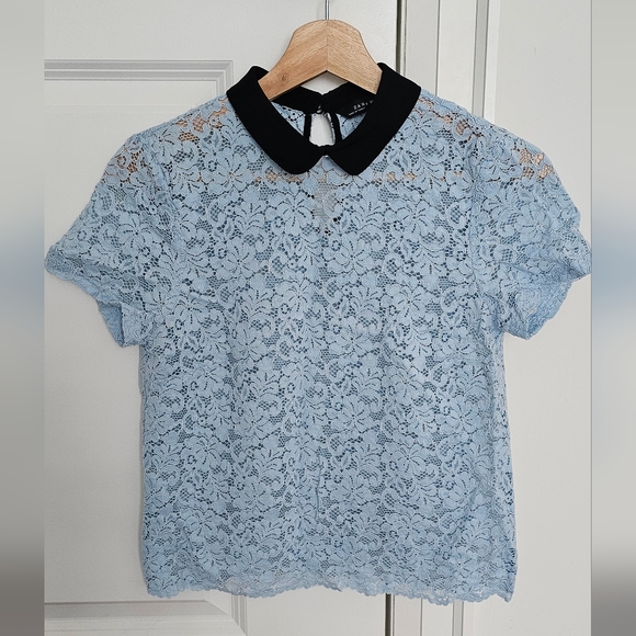 Zara Lace Top with Contrast Peter Pan Collar - Picture 5 of 11